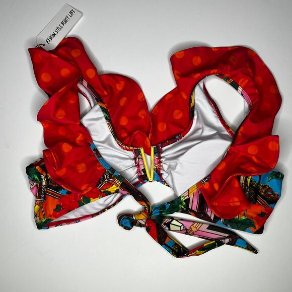 Sporlike Floral Ruffle High Waist Two Piece Swimsuit New L - Picture 3 of 10